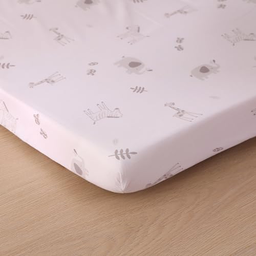 Wowelife Mini Crib Bedding Set Boy, 3 Piece Baby Bedding Set Nursery Bedding Set Elephant, Giraffe, Zebra Breathable Soft for Baby Boy with Comforter, Crib Fitted Sheet and Crib Skirt, Gray Wowelife
