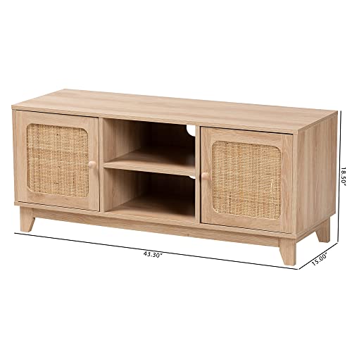 Baxton Studio Elsbeth TV Stand, 43.30" W x 15.00" D x 18.50" H, Light Brown/Natural Brown Baxton Studio