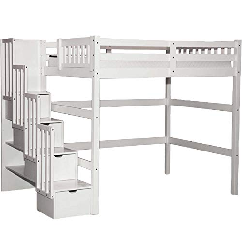 SCANICA Full Loft Bed with Unique Stairway and Storage in White Solid Wood SCANICA