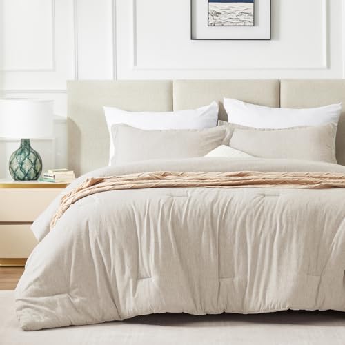 CozyLux King Size Comforter Set - 3 Pieces Beige Soft Luxury Cationic Dyeing Bedding Comforter for All Season, Breathable Lightweight Fluffy Boho Bed Sets with 1 Comforter and 2 Pillow Shams CozyLux
