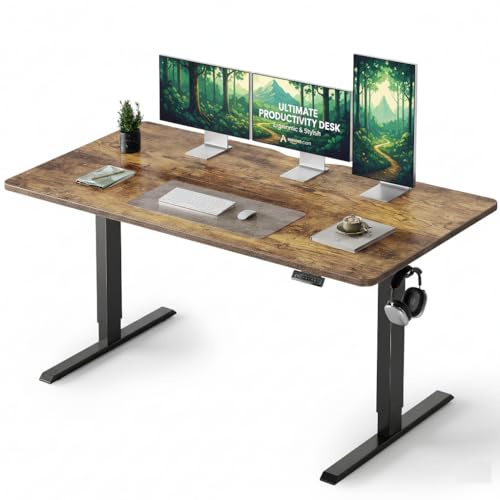 CubiCubi 55 x 28 Large Standing Desk, Height Adjustable Electric Computer Desk, 28" Deep Desktop, Sit Stand up Home Office Workstations with 4 Preset Heights, Rustic Brown CubiCubi