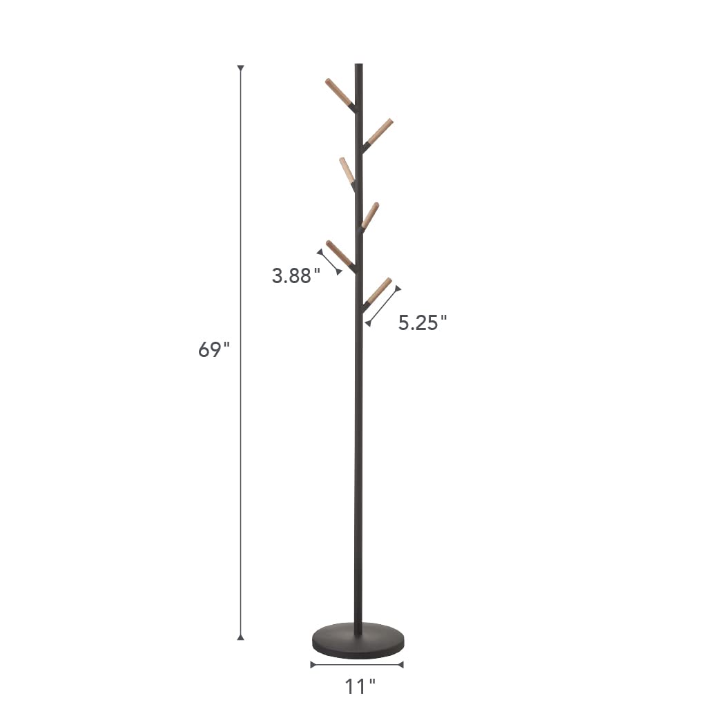 Yamazaki Home Plain Freestanding Coat Hanger Rack With Wooden Hooks, Space Saving, 70" - Steel YAMAZAKI