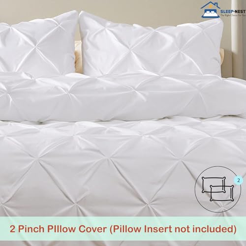 SLEEP-NEST Luxurious Pinch Pleated Duvet Cover Set King Size 104" x 90" - 100% Egyptian Cotton Long Staple Duvet Cover Set with Zipper Closure & Corner Tie Breathable Cover - Pinch White SLEEP-NEST