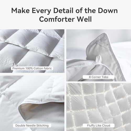 L LOVSOUL Goose Feather Down Fiber Comforter Queen Size, 100% Organic Cotton Fabric Duvet Insert,1200TC,750+Fill Power, Hotel Collection, All Season White Bedding Comforters with 8 Tabs L LOVSOUL