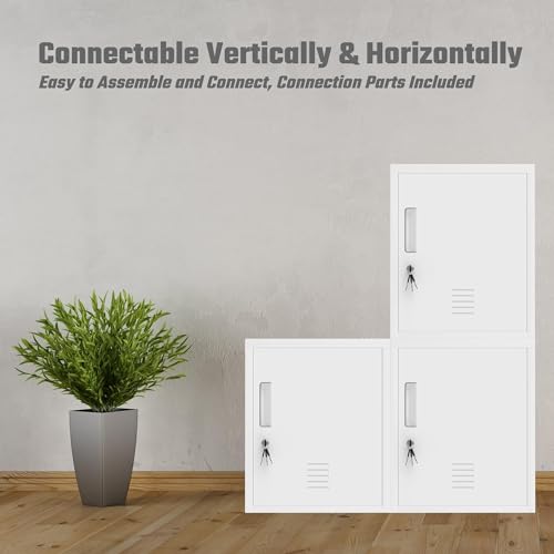 JINGUR Metal Storage Locker Cabinet with Locking Door and Adjustable Shelf for Home Office Classroom Workshop Organization (White) JINGUR