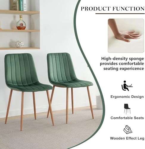 HAIZAO Small Round Dining Table Set for 4, 31.5'' Mid Century MDF Kitchen Table Set & 4 Green Wooden Velvet Dining Chairs, 5-Piece Retro Circle Dining Room Table Set for Home Apartment HAIZAO