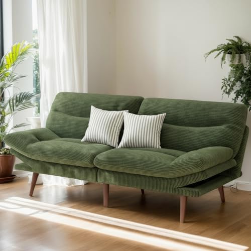 75″Futon Sofa Bed,3-in-1 Futon Couch w/Adjustable Backrest & Armrests, Convertible Sleeper Sofa Bed, Small Folding Sleeper Recliner w/Removable Cushion for Apartment, Living Room,Office (75in,Green) AMADA HOMEFURNISHING