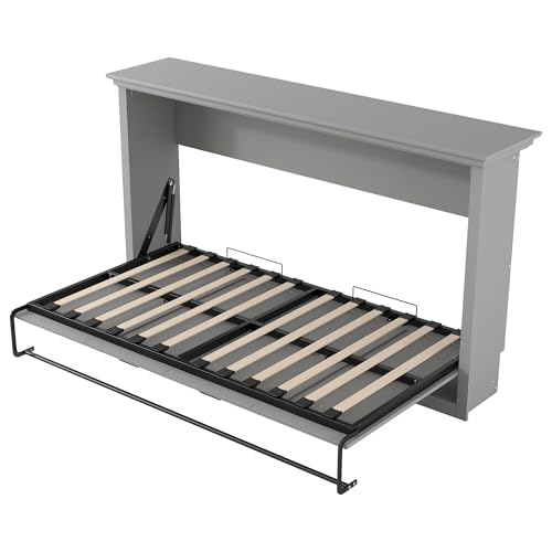 Merax Twin Size Murphy Bed Chest, Storage Cabinet Bed Frame can be Folded into a Cabinets, Metal Hideaway Bedframe with Wood Slat Support for Kids Bedroom & Guest Room,Easy Assembly Furniture, Grey Merax