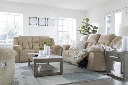 Signature Design by Ashley Tip-Off Classic Wall Hugger Power Reclining Sofa with Adjustable Headrest and USB Ports, Light Brown Signature Design by Ashley