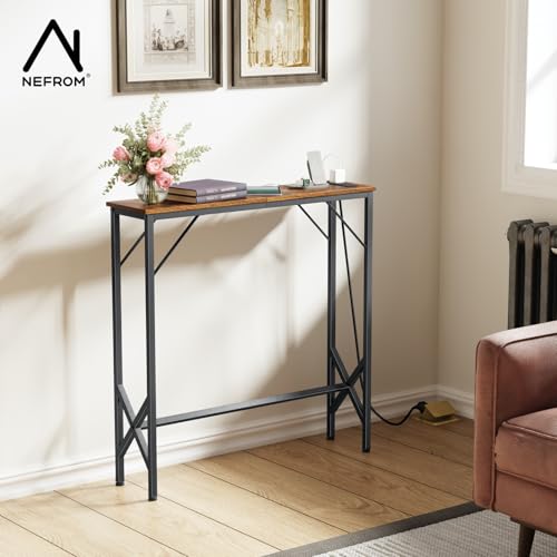 NEFROM 31.5‘’ Console Table, Skinny Entryway Table with Fast-Charging Station, Narrow Long Sofa Table, Behind Slim Couch Table for Entrance, Hallway, Living Room Decor ST-BR80-1 NEFROM