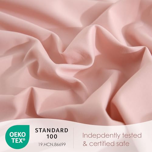 JSD Dusty Pink Queen Sheet Set with Side Pocket Corner Straps, 4 Piece Soft Microfiber Bed Sheets Extra Deep Pocket JSD