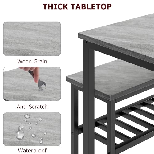 GAOMON Dining Table Set for 4, Modern Kitchen Table with 2 Chairs and Bench for Small Space, 4-Person Dining Room Table Set with Metal Frame and Storage Rack, Dinette Set for Apartment, Gray GAOMON