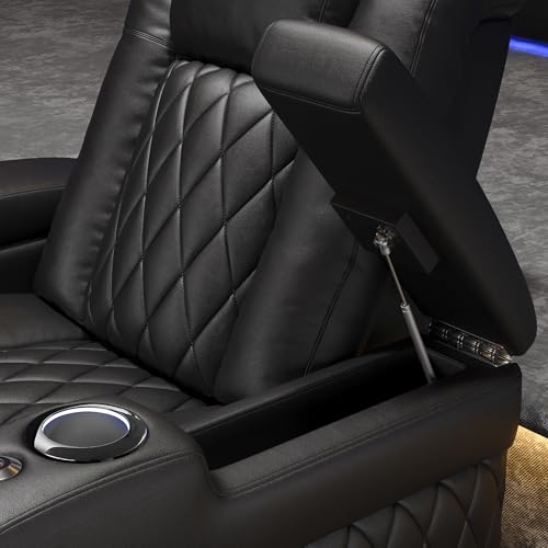 Valencia Tuscany Home Theater Seat - Nappa Leather Power Recliner with Cool Gel Memory Foam, USB-C/USB-A Charging, RGB LED Lights, Adjustable Lumbar & Headrest (Row of 2, Black)