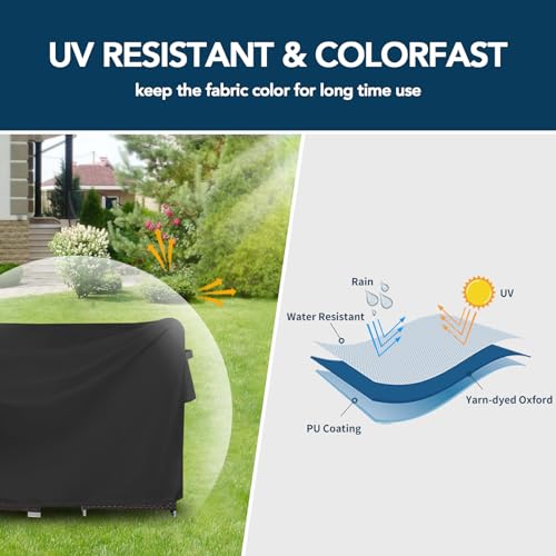 Easy-Going Rectangle Patio Furniture Cover Waterproof Outdoor Dining Table and Chair Cover Anti-UV Outside Sectional Sofa Set Covers (126" L x 63" W x 28" H, Black) Easy-Going