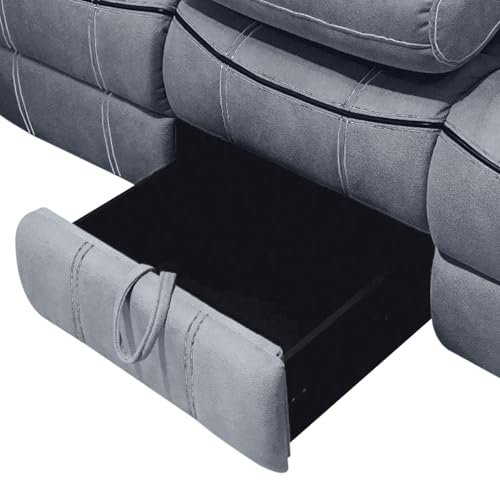 Gray Velvet Recliner with & Table - 3 Seat, and Relaxing, Stable, Stylish Tuft Workmanship, Soothing Two Tone Port Table, Soft Fluffy, Strong Wood Metal Frame, Classy Tufting, Comfy MOOSH