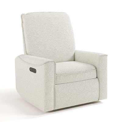 Storkcraft Santos Deluxe Power Recliner Swivel Glider, Premium Electronic Nursery Rocking Chair, Oeko-TEX 100 Certified, Includes Dual-USB Charging Port with USB-A & USB-C – (Ivory Boucle)