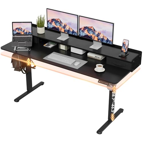 Furmax Electric Standing Desk with Drawers, Stand Up Desk with Storage Shelf Height Adjustable Computer Desk with Organizer for Home Office Ergonomic (Black, 55 Inch) Furmax