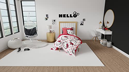 Franco Collectibles Hello Kitty Polka Dot Bedding 5 Piece Super Soft Comforter and Sheet Set with Sham, Twin, (Official Licensed Product) Franco