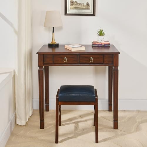 LEEMTORIG Traditional Solid Wood Writing Desk, Small Secretary Desk with 2 Drawers, Mahogany Desk Cherry Wood Writing Table for Home Office, 31.5" W French Provincial Desk, Cherry Walnut SSZ-D1258 LEEMTORIG