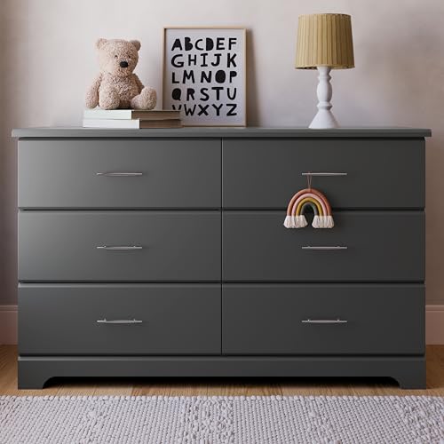 Storkcraft Brookside 6-Drawer Dresser (Gray) – GREENGUARD Gold Certified, Gray Dresser for Bedroom, Kids & Nursery Storage Chest, Safety Interlocking Drawers, Pre-Installed Tracks, Kids Chest Storkcraft