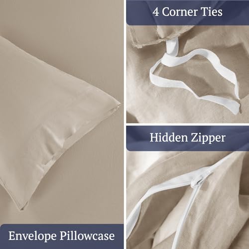 Shilucheng 100% Linen California King Duvet Cover Set, Luxury Pure Natural French Flax Linen Duvet Cover with Zipper Closure & Corner Ties, Cooling Breathable Comforter Cover 3 Piece (Linen) Shilucheng