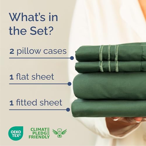 Queen Size 4 Piece Sheet Set - Comfy Breathable & Cooling Bed Sheets Set - Hotel Luxury Bedding for Women, Men, Kids, Teens, Boys & Girls - Deep Pockets, Soft, Wrinkle Free - Oeko-Tex - Emerald Green CGK Unlimited