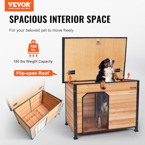 VEVOR Outdoor Dog House, Waterproof Insulated Dog House with Elevated Floor, Anti-Bite Wood Dog House Outdoor Iron Frame, Open Roof, for Medium to Large Dogs VEVOR