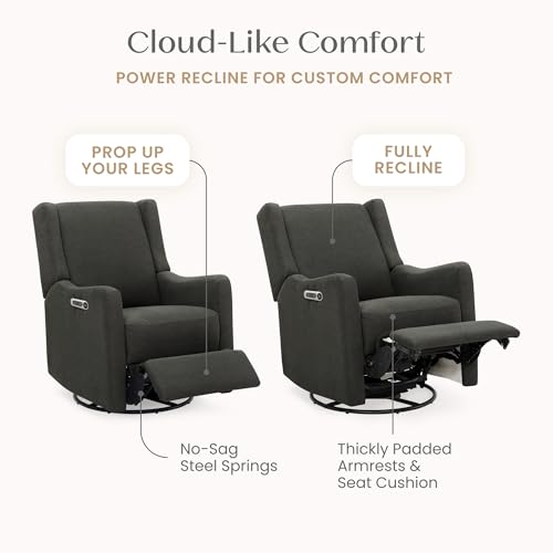 Delta Children Mercer Electronic Power Recliner and Swivel Glider with USB Port in LiveSmart Performance Fabric - Water Repellent & Stain Resistant, Dark Grey