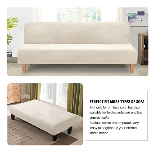 H.VERSAILTEX Real Futon Cover Armless Sofa Covers Sofa Bed Covers Stretch Futon Couch Cover Sofa Slipcover Furniture Protector Thick Soft Fabric Form Fitted Stay in Place, Ivory H.VERSAILTEX