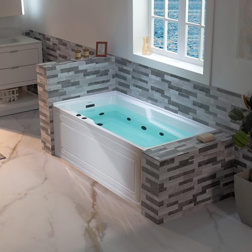WOODBRIDGE 60" Alcove Acrylic Rectangular Whirlpool Heated Jetted Tub in White with Left Drain, Matte Black pop-up Drain Included BM6030L WOODBRIDGE