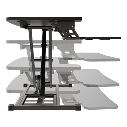 Realspace® P10 Pneumatic Standing Desk Riser Converter with Keyboard Tray, 20"H x 31-1/2"W x 25"D, Black Realspace