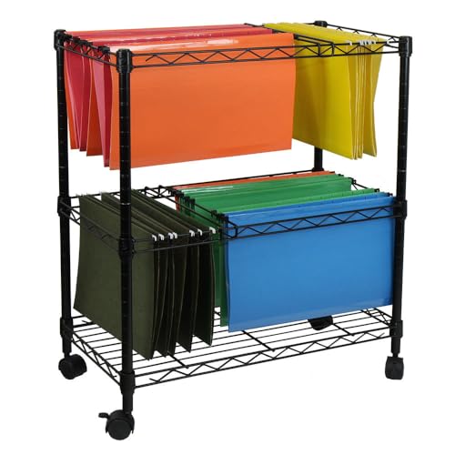 Oceanstar 2-Tier Metal Rolling File Cart, 24 in. L x 12.4 in. W x 28 in. H, Black Oceanstar