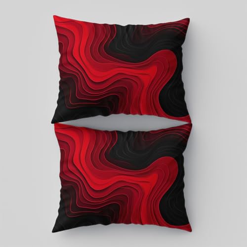Aesthetic Bedding Red Duvet Cover Single Size, Reversible Modern Curves Minimalist Bedding Set 3 Pcs – Soft Microfiber Comforter Cover with 2 Pillow Shams Generic