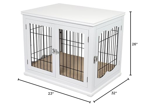 BIRDROCK HOME Decorative Dog Kennel with Pet Bed - Small Indoor Pet Crate, Double Door Design, Engineered Wood & Metal Wire, Furniture-Style House for Small Dogs, Side Table or Nightstand, White BIRDROCK HOME