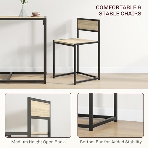 HOMCOM 3-Piece Industrial Dining Table Set for 2, Kitchen Table and Chairs, Dining Room Sets for Small Spaces, Oak HOMCOM