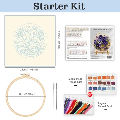 JOZYSH Flower Embroidery Kit for Beginners with Stitch Video, Flower Cross Stitch Kits for Adults, Starter, Hand Craft Lover Practice with Floral Stamped Pattern, 1 Hoops, 8 Needles, Scissors, Tools
