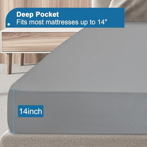Twin Mattress Protector Waterproof, Twin Size Mattress Pad Cover for Kids Bed,Soft & Breathable Single Fitted Sheet for Bed with Deep Pocket and Elastic Rubber Band Up to 14 Inches, Gray SPRINGSPIRIT