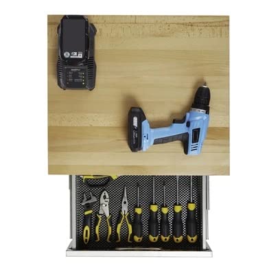 Seville Classics UltraHD Heavy Duty Rolling Cabinet Workbench Table w/Solid Wood Top Workstation for Garage, Warehouse, Office, Workshop, 34.7" H, Seville Classics