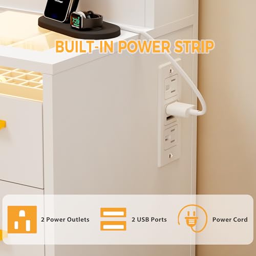 ANWBROAD Vanity Desk with Mirror and Lights 3 Colors Large Makeup Vanity Table Set Transparent Glass Top with 9 RGB Drawers, 4 Shelves Vanity Desk with Stool Power Outlet White Bedroom Women UBDT94W ANWBROAD