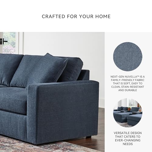 Signature Design by Ashley Modmax Contemporary Modular Stain Resistant 2-Piece Loveseat with Removable Covers and 2 Accent Pillows, Blue Signature Design by Ashley