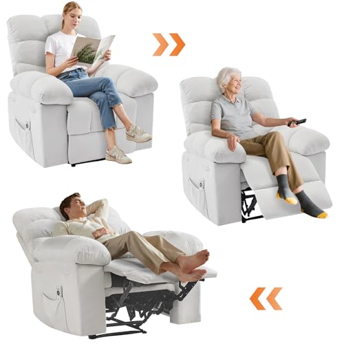 SLEKVERSA Recliner Chair with Massage and Heat, 35.4" Recliner with Vibration Massage and Side Pocket, Comfortable Reclining Chair for Living Room, Nursery, Bedroom, White