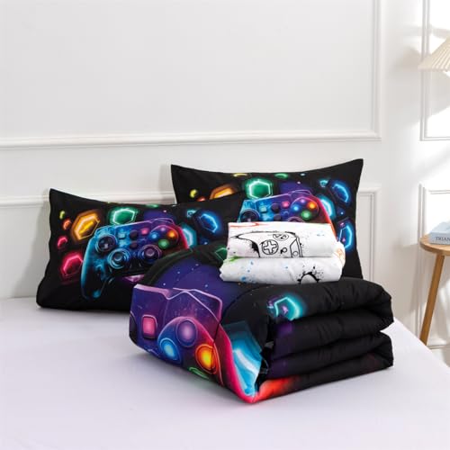 NTBED Game Console Comforter Set for Boys Girls Kids Space Universe Gaming Lightweight Microfiber Gamer Bedding Sets (Multi, Full 5Pcs) NTBED