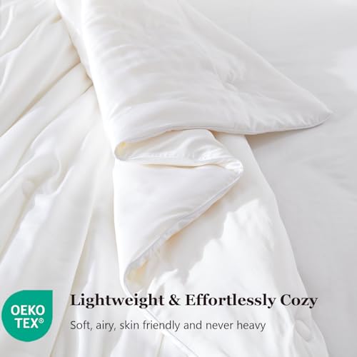 Globon Cooling Comforter King Size, Lightweight Summer Comforter for Hot Sleepers,Ultra Soft Bamboo Viscose Fabric, Breathable & Moisture Wicking,Soy Fiber Blend Fill, White Globon
