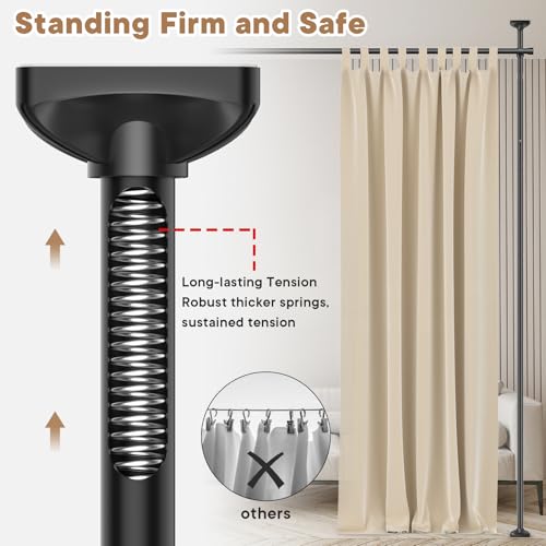 Bonpally Room Divider Curtain Rod, No Drilling Tension Rod for Room Separation, 4-10ft(H) 28-114inch(W) Adjustable Heavy Duty Floor to Ceiling Wall Divider Room Partition Privacy Separator, Black Bonpally