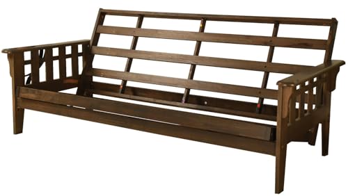 Jerry Sales FutonX Rustic Walnut Frame and Mattress Set with Choice to add Drawers, 8 Inch Innerspring Futon Sofa Bed Full Size Wood (Biege Matt, Frame and Drawers) Jerry Sales
