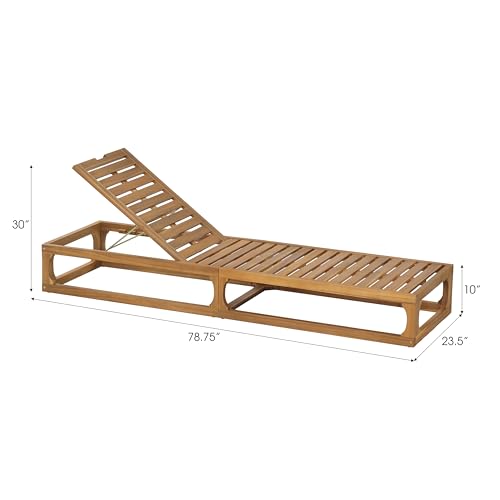 Christopher Knight Home Vauz Patio Chaise Lounge Chair Outdoor, Acacia Wood Poolside Sun Lounger with Slatted Design, Open Frame Pool Lounger with Adjustable Backrest, Natural (Frame Only)