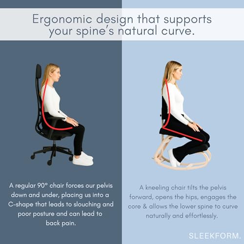 Sleekform East Austin Ergonomic Kneeling Chair with Back Support - Boucle and Wood Ergo Stool for Desk - Best Ergonomic Kneeling Office Chair for Posture and Leg Circulation Sleekform