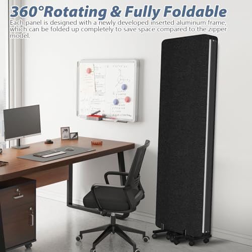 Room Divider Soundproof Privacy Panel with Wheels, 3 Panel Wall Divider (Aluminum Frame) for Room Partition, Folding Room Dividers Space Separation Office Cubicle Wall Divider Sound Proof Separator HOMSCREENER