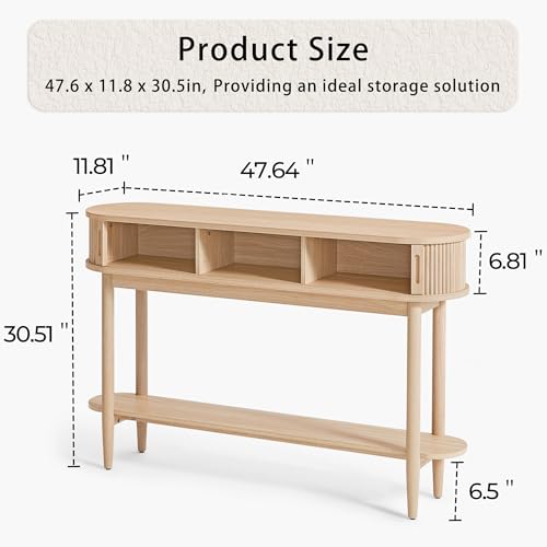 LINSY Fluted Console Table with Storage, Entryway Table Wood Entrance Tables for Front Door, Behind Couch Sofa Table with Shelves, Foyer Tables for Hallways, Living Room Boho Furniture, Light Wood LINSY