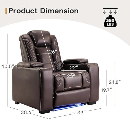 ANJ Power Home Theater Seating, PU Leather Electric Recliner Chair with Adjustable Headrest, Dual Motors Movie Reclining Chairs with LED Lights,USB Port, Cup Holders, Hidden Arm Storage (Brown)